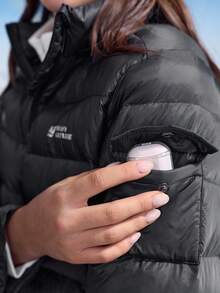 In My Nature Chaqueta deportiva de mujer con cuello alto, manga larga, cierre frontal con cremallera y estampado de letras, para invierno - Negro - Ver 2