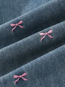 Sparklyn 女童蝴蝶刺绣直筒牛仔裤 - 淺色水洗藍 - 查看 5