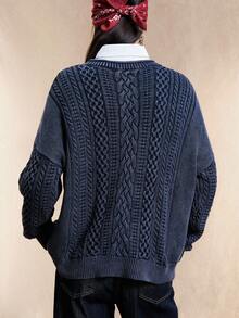 Easelle 纯色休闲百搭圆领长袖女式毛衣 - 霧霾藍 - 查看 3