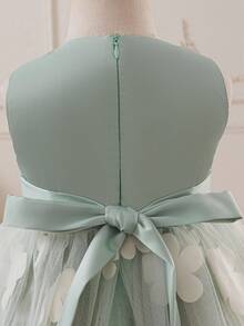 Glamorique Kids 圣诞女婴连衣裙、派对礼服、圣诞老人连衣裙、新年连衣裙、女婴生日连衣裙、婚礼礼服、秋季女婴服装、圣诞儿童舞蹈连衣裙、女婴公主裙、花童生日派对婚礼节日连衣裙、缎面质感面料连衣裙、无袖浅绿色下摆、立体花卉网纱雪纺连衣裙、中东、欧美风格、后背系带祝福蝴蝶结 - 綠色 - 查看 3