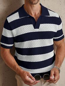 Manfinity CityGents 男式撞色条纹短袖针织上衣 - 彩色 - 查看 4