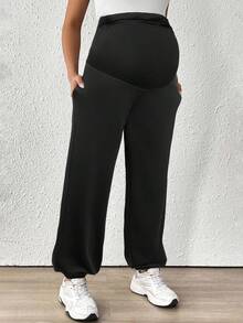 SHEIN Quần ống rộng cạp chun có thể điều chỉnh, Quần bầu, Quần ống rộng màu trơn dành cho nữ - màu đen - Xem 4