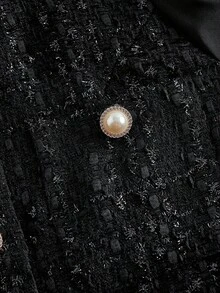 SHEIN MOD 复古可爱粗花呢女式衬衫，黑色，商务/通勤装，老钱风格 - 黑色 - 查看 3