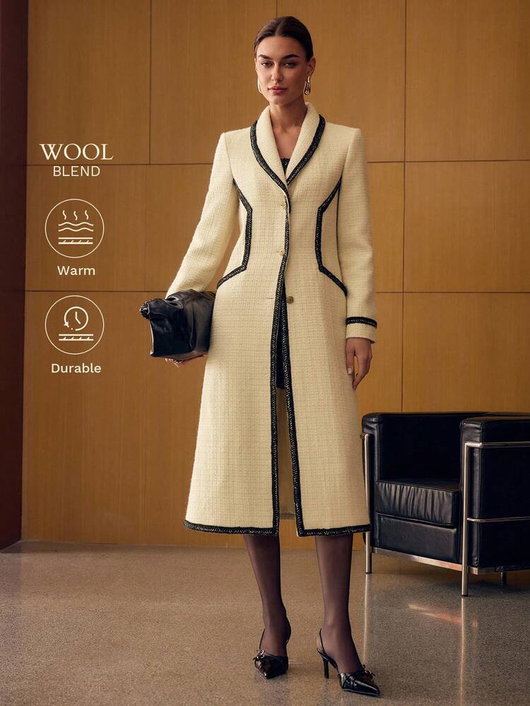 WOOL CONTRAST MESH BUTTON UP OVERCOAT