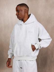 SUMWON Conjunto de sudadera con capucha tipo boxy y pantalones joggers de pierna ancha - Gris - Ver 3