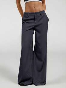 SHEIN PETITE New Style Autumn Winter Low-Waist Casual Personalized Suit Trousers - Dark Grey - View 8