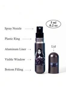 Corpse Bride X SHEIN 5ml/0.2oz 深灰色可再填充香水雾化器喷雾瓶，底部填充自泵式可重复使用香水瓶，迷你便携式化妆品瓶液体填充瓶，带可见窗口，便于旅行和乘飞机，蝴蝶 - 黑色 - 查看 4