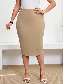 EMERY ROSE 加大码 Old Money 纯色 A 字裙，休闲时尚，适合日常穿着，女士夏季服装，女士度假服装 - 杏色 - 查看 5