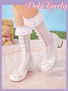 Dola Lovely Damen Schleifchen Mary Jane Schuhe, Pumps mit rundem Zehenbereich, Schnallenriemen und dickem Absatz, modische vielseitige weiße Schuhe