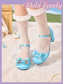 Dola Lovely Giày cao gót thanh lịch Mary Jane Pháp đính nơ - Màu xanh lam - Xem 4