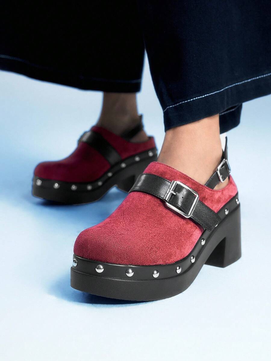 Sugerpunk Pantofi sport damă la modă, fără mâneci, cu cataramă, decorați cu nituri, talpă groasă, pantofi fără spate