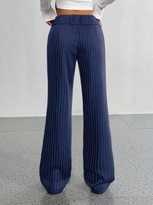 SHEIN Tall 女士竖条纹休闲裤，简约日常穿着 - 藏蓝色 - 查看 2