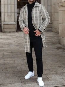 Manfinity CasualCool 男士千鸟格印花长袖单排扣休闲夹克，秋季 - 彩色 - 查看 5
