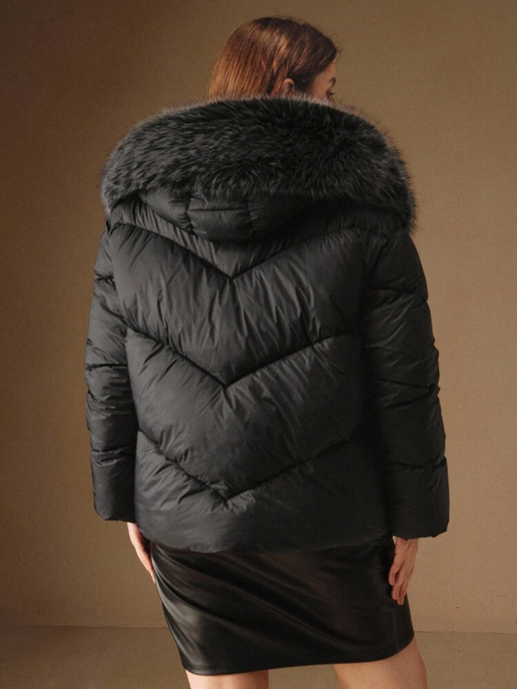 여성용 플러스플러스 사이즈 럭셔리 후드 인조 모피 칼라 포켓 루즈 두꺼운 재킷, 가을, 겨울, 새해, 우아함, 시크, 스타일리시, 크리스마스, 외출에 적합