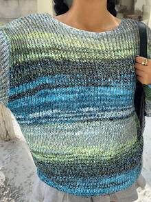 SHEIN EZwear Áo len xanh đơn giản thường ngày dành cho nữ, thời trang Thu/Đông - Màu xanh lam - Xem 6