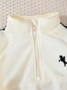 Genkimix Kids 2 件幼儿秋冬套装，儿童上衣采用半拉链和袋装设计，裤子采用卷边下摆和撞色饰边，简洁可爱，适合街头、学校、户外