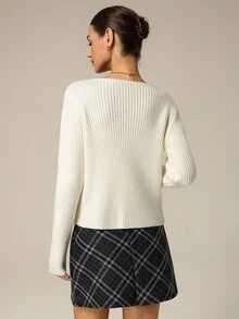 Hanevo 女士修身休闲开衫，秋冬 - 杏色 - 查看 2