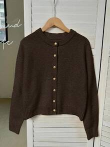 Franclia Áo khoác cardigan nữ thanh lịch tối giản đa năng - Cà phê nâu - Xem 3