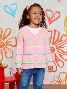 Colorful Striped Loose Casual Cardigan Sweater Fall Winter - Multicolor - View 3