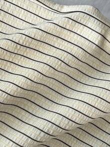 Elamini Petite 1 条女式黄色条纹休闲裤，泡泡褶面料，超低腰带抽绳，宽松直筒裤，休闲浪漫 - 黃色 - 查看 5