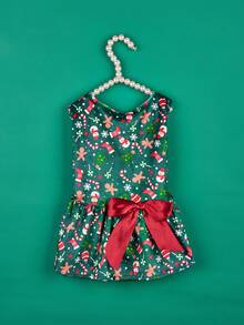 PETSIN Schleifenband Katzenkleidung, Weihnachts-Muster Teddy Kleid, Hundekleid, Haustier Prinzessin Kleid - Grün - Übersicht 6