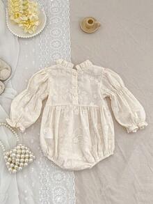 SHEIN B150 Korean Style Embroidered Long Sleeve Simple Bodysuit For Baby Girls, Spring/Autumn Fall Winter - Apricot - View 2