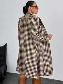 EURMUSE Sobretudo de lã elegante com botões frontais dourados multicoloridos e estampa pied-de-poule para mulheres - Multicolorido - Ver 2