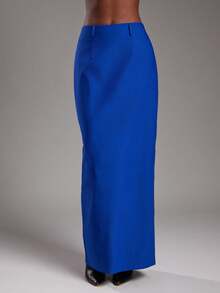 NYA SZN Chân váy cạp cao, kiểu dáng thường ngày, công sở, cơ bản, phù hợp cho văn phòng, trường học, nhà thờ, mùa thu, trang phục nổi bật cho ngày Valentine dành cho nữ. - Màu xanh lam - Xem 1