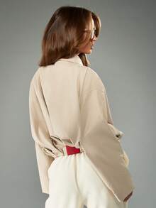 MISSGUIDED Áo khoác bomber lửng nữ có khóa kéo phía trước, tay dài, thường ngày, thu xuân, áo khoác ngoài nhẹ có viền thun, cổ áo thời trang đường phố cổ điển - Màu be - Xem 2