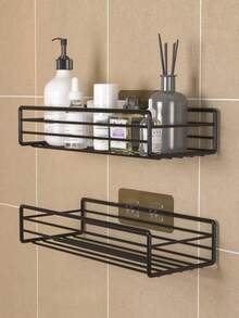 1pc Iron Bathroom Kitchen Storage Shelf, Non-Porous Wall Mounted Storage Shelf, Bathroom Storage Shelf Organizer Kitchen Organizer