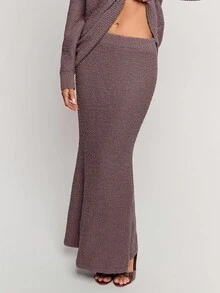 SHEIN BAE Women's Regular V-Neck Long Sleeve Sweater And Knitted Fish Tail Skirt Casual Suit, Autumn,Winter,Winter Clothes ,Winter Clothes For Women,Fall Clothes For Women ,Halloween,Christmas , New Year ,Thanksgiving, Party ,