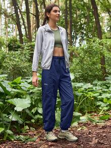In My Nature Damen-Outdoorhose mit Kordelzug und Taschen, lockere, konische Beinform, hohe Taille, Sporthose, Marineblaue Hose, Wanderhose, Damen, Nylonhose, Damen, Sommerhose für Damen