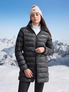 In My Nature Chaqueta deportiva de mujer con cuello alto, manga larga, cierre frontal con cremallera y estampado de letras, para invierno - Negro - Ver 3