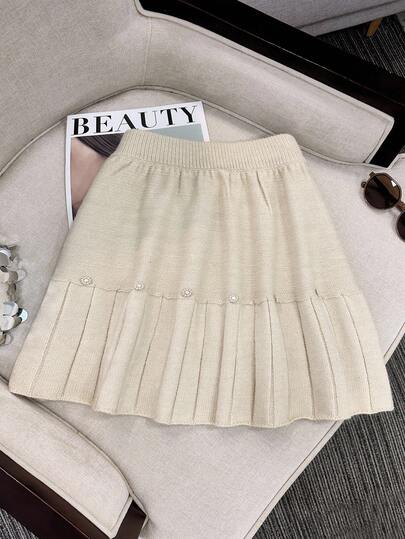 GlowEve 女士优雅俏皮可爱手工串珠设计宽松下摆松紧腰针织毛衣裙，适合约会和日常穿着，秋冬