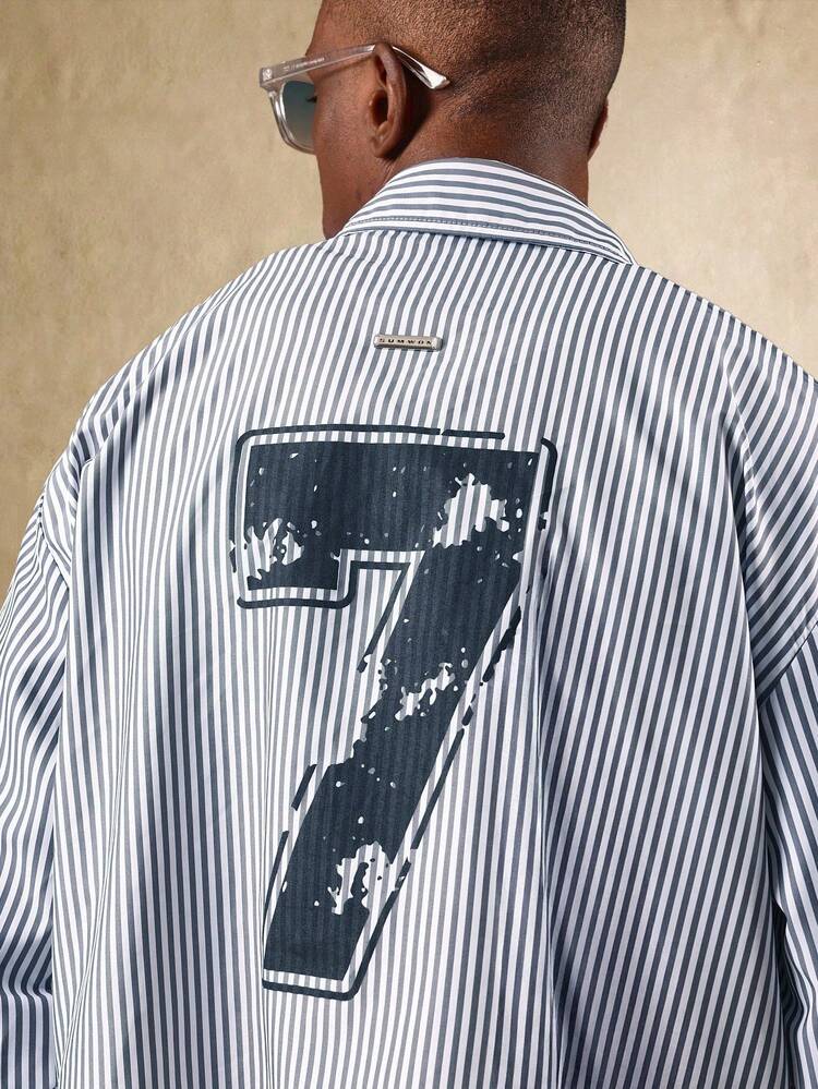 Cropped Length Striped Shirt With Number Seven Print