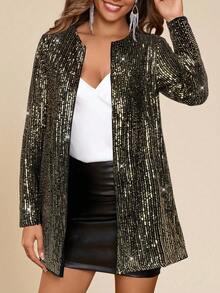 Amorya Women's Fashionable Sequin Regular Jacket For Party In Fall/Winter - Gold - View 6