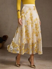 MOTF PREMIUM JACQUARD FLORAL PLEATED SKIRT - Apricot - View 6