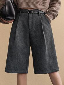 Dazy-Less Women's Casual Knitted Blend Bermuda Shorts, Autumn/Winter Business Casual Woman - Grey - View 1