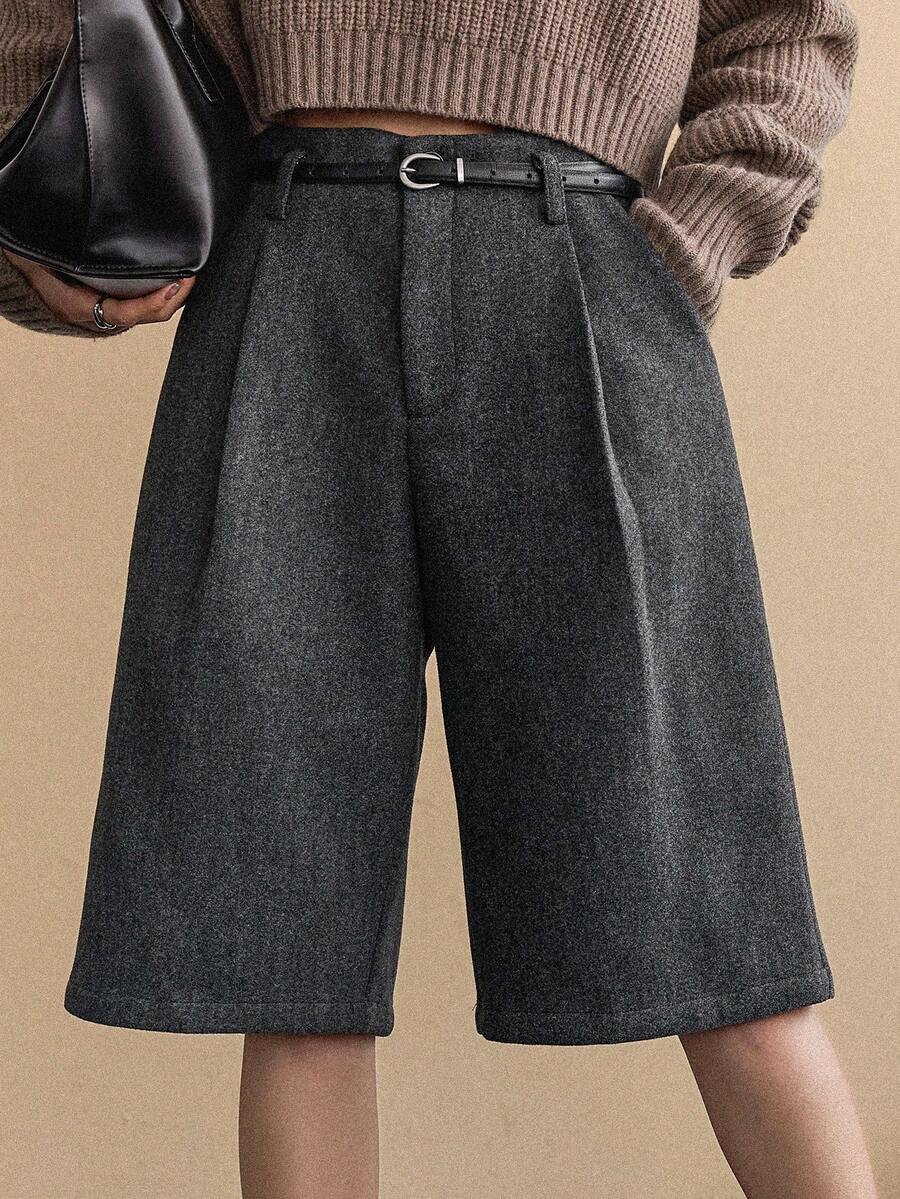 Dazy-Less Women's Casual Knitted Blend Bermuda Shorts, Autumn/Winter Business Casual Woman - Grey - View 1