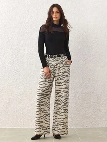 SHEIN MOD Jeans de mezclilla casuales y de uso diario con estampado para mujer - Multicolor - Ver 6