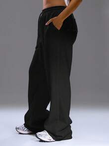 MUSERA Distressed Wide Leg Baggy Joggers Cosy Cute Casual Basic Fall Autumn Everyday  Christmas Lounge Thanksgiving Spring - Black - View 3