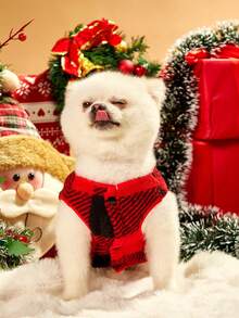 PETSIN 1pc Pet Dog Christmas Classic Plaid Reversible Fleece Warm Open Front Coat – Festive Holiday Tartan Jacket For Small Dogs, Cozy Dual-Sided Winter Outwear - Multicolor - View 4