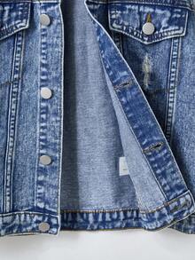 SHEIN Explorewe Denimly Boys' Casual Daily Urban Street Hoodie Fabric Patchwork Design Detachable Hood, Simple & Comfortable Washed Denim Jacket Fall Winter