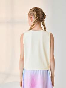 JNSQ Back To School Tween Girls' Letter Print Round Neck Sporty Tank Top, Suitable For Early Autumn Daily Wear, Outdoor Activities, Vacation, Street Style, Party And Leisure - Apricot - View 4