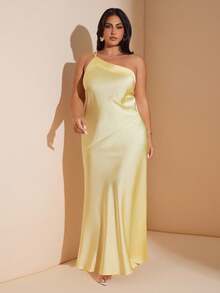 SHEIN BAE Váy cưới satin trơn màu vàng kem cỡ lớn, cổ khoét sâu hở lưng, buộc dây, sang trọng cho khách dự tiệc cưới, kỳ nghỉ ở bãi biển - Màu vàng - Xem 2