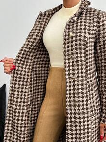 EURMUSE Sobretudo de lã elegante com botões frontais dourados multicoloridos e estampa pied-de-poule para mulheres - Multicolorido - Ver 7