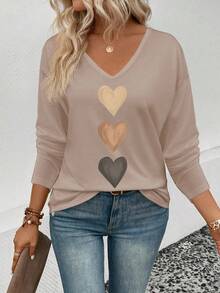 INAWLY Women's V-Neck Flare Sleeve Gradient Heart Print Casual Long Sleeve T-Shirt, Versatile Best Seller Fall Cloth For Women