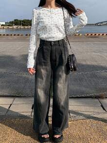 FRIFUL 女式圆领长袖碎花修身休闲领口 T 恤，百搭秋冬 - 彩色 - 查看 12