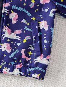 小女孩连帽拉链夹克，可爱俏皮的独角兽设计，保暖内衬，适合度假