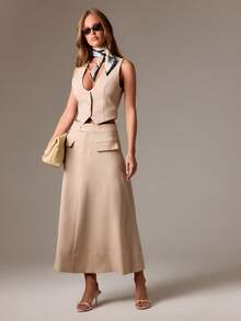 AiiRZ Sleeveless Button Front Vest With Plunge Neckline For Casual Office Wear - Grey - View 3